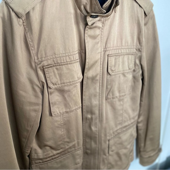 Brown Tan Military Style Zip-Up Coat Jacket - Picture 3 of 10